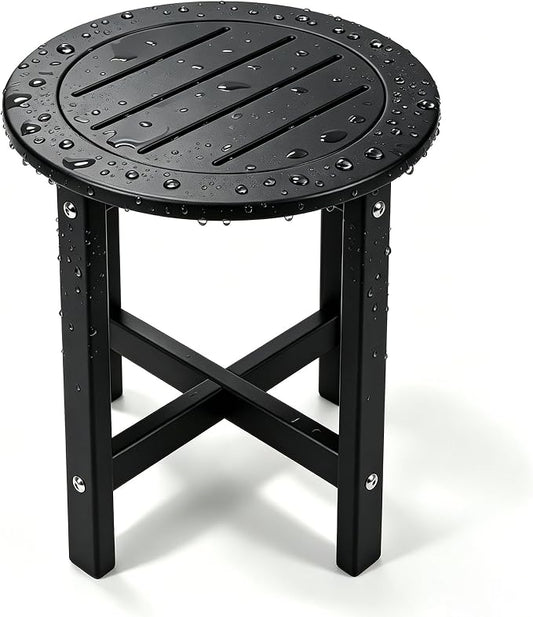 Small Outdoor Side Table 15.94" HDPE Round Adirondack End Table | Storage Shelf, Plant Stand, Weather Resistant, Easy to Clean & Use, Not prone to fading, for Patio, Backyard, Deck, Black