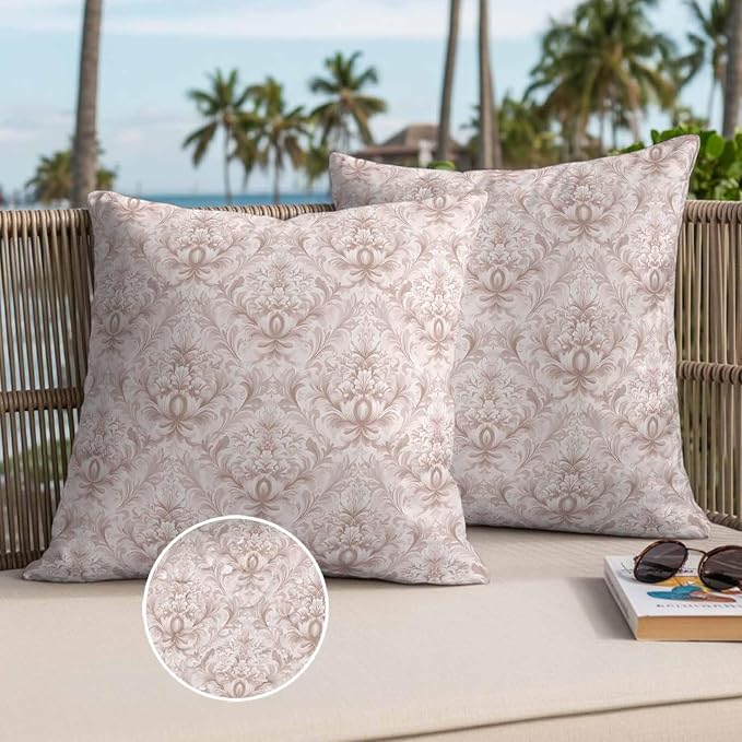 Vintage Baroque Waterproof Outdoor Pillow Covers Set of 2 Home Decor, Country Abstract Scroll Floral Printed Pillowcase Patio Pillow Covers for Couch Bench Furniture Garden 20x20in