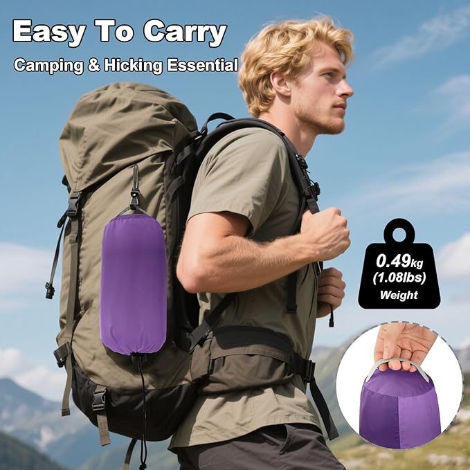 Purple Solid Color Camping Hammock, Portable Lightweight Single Hammock with Tree Straps and Aluminum Carabiners, 114" x 54" Travel Hammock for Hiking Backpacking Beach