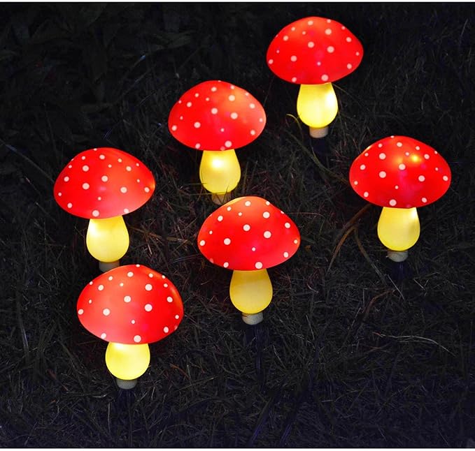New Upgraded Waterproof Solar Mushroom Lights Outdoor Decor, 8 Modes for Garden Pathway Landscape Yard Easter Pathway Halloween Xmas Decorations, Set of 6 Red