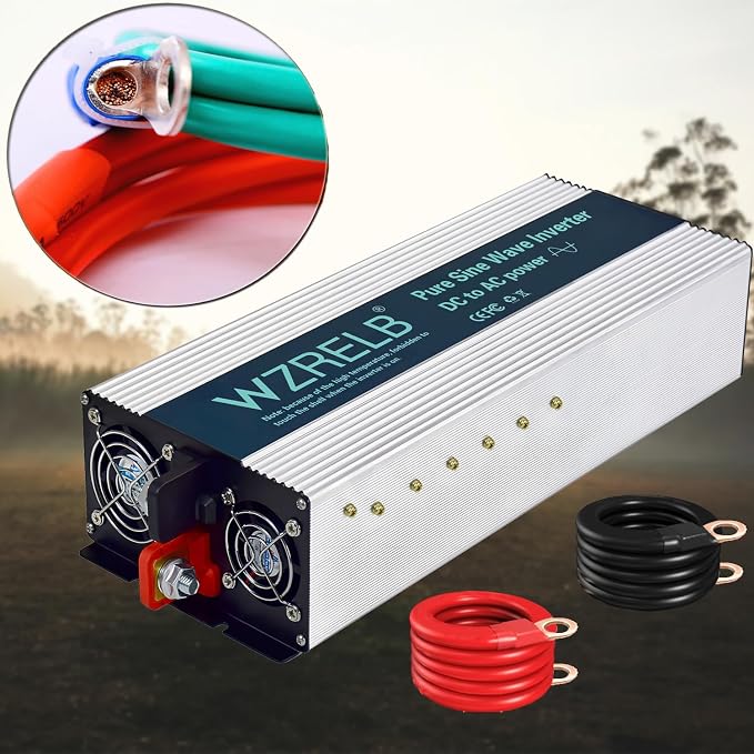 WZRELB 2500W Pure Sine Wave Inverter 36V DC to 110V 120V AC with LED Display,Remote Controller,Off-Grid Power Converter 5000W Surge with Dual AC Outlets, Hardwire Terminal for Home, RV, Truck, Camping