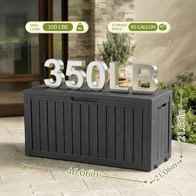Vixzen 85 Gallon Package Delivery Boxes for Outside Secure Large Parcel Drop Storage Deck Box Outdoor Waterproof UV Resistant Resin Lockable MailBox for Porch Patio(Black)