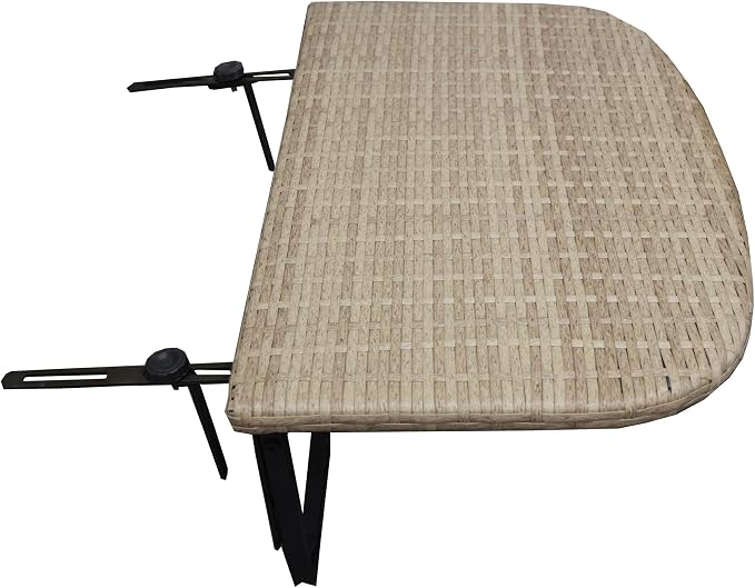 White Indoor and Outdoor Foldable Wicker Balcony Table with Metal Frame and Adjustable Clamps