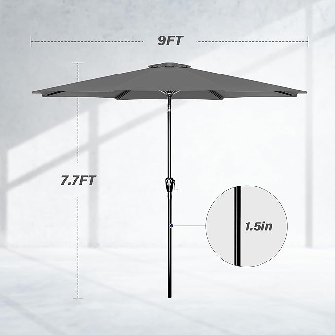 Simple Deluxe 9ft Outdoor Market Table Patio Umbrella with Button Tilt
