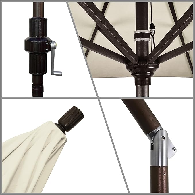 California Umbrella 7.5' Rd. Aluminum Patio Umbrella, Crank Lift, Collar Tilt, Bronze Pole