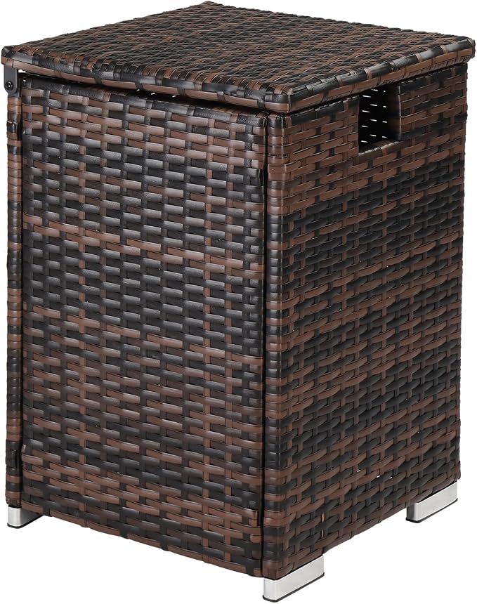 16 Gallon Patio Rattan Wicker Side Tables,All-Weather Outdoor Storage Box,Waterproof Patio Coffee Side Table,Outside Storage Coffee Tables,with Lid,for Garden Porch Poolside Deck Backyard (Brown)