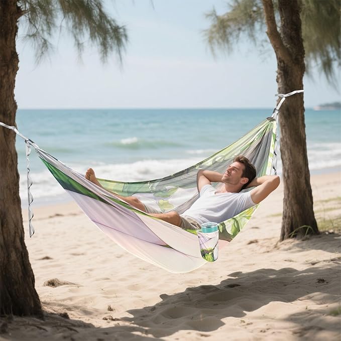 Anime Girl Green Art Print Outdoor Hammock with Tree Straps Cloth Hammock for Indoor Outdoor Patio