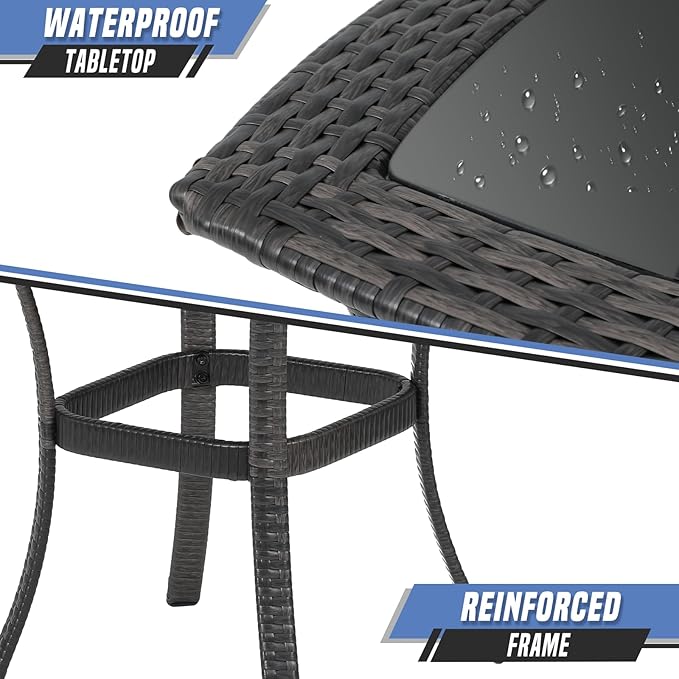 3-Piece Outdoor Patio Swivel Furniture Set, PE Rattan Patio Conversation Set with Tempered Glass Side Table for Home, Yard, Poolside