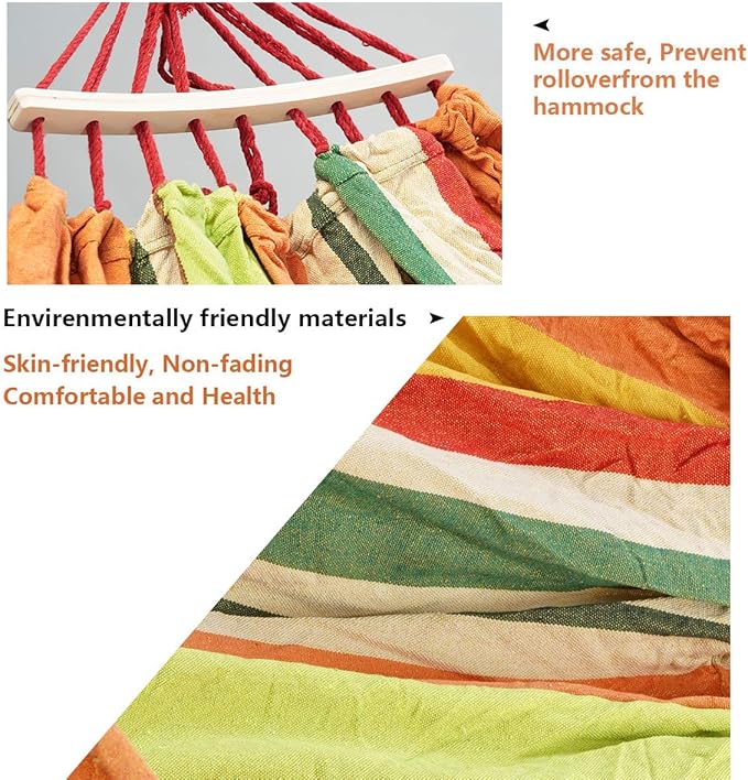 Brazilian Double Hammock 2 Person Canvas Cotton Hammock for Patio Garden Backyard Lounging Outdoor,Indoor Orange/Yellow Stripe Hammock