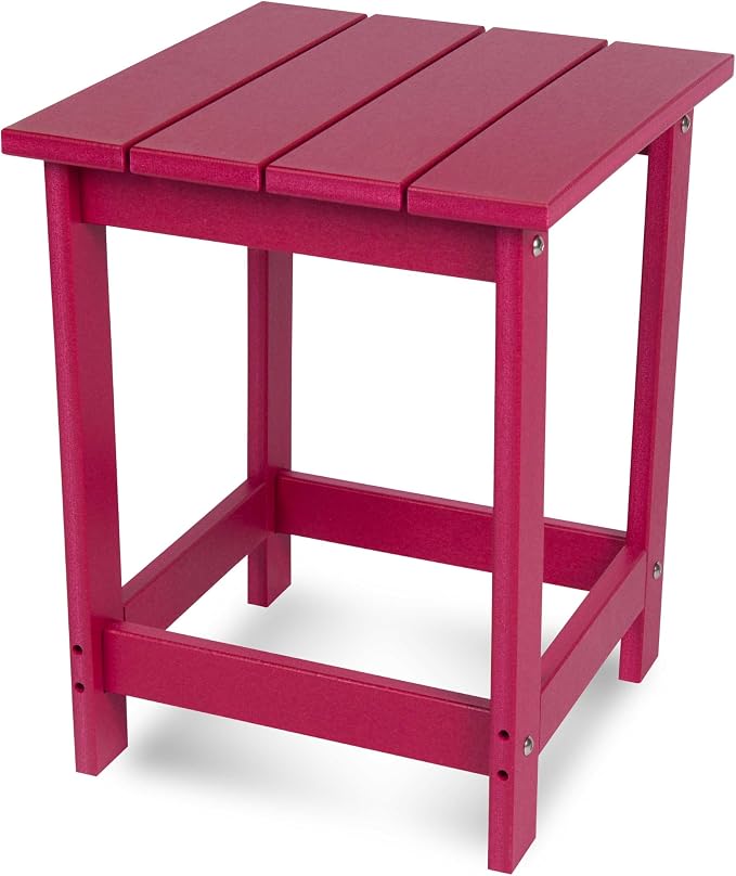 Shine Company Adirondack Square Outdoor Side Table, HDPE Resin End Table, Weatherproof Small Table, Chili Pepper