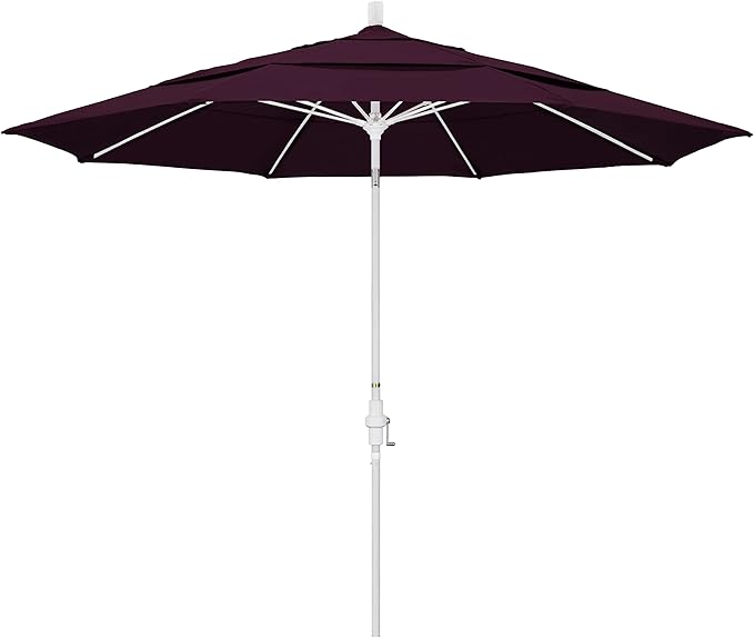 California Umbrella 11' Rd. Fiberglass Rib Patio Umbrella, Crank Lift, Collar Tilt, White Pole, Purple