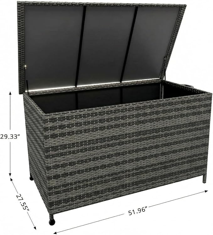 125 Gallon Wicker Deck Box, All-Weather Outdoor Storage Bin with Rattan Finish, Large Capacity for Patio Furniture, Cushions, Pool Supplies & Garden Tools (Gray)