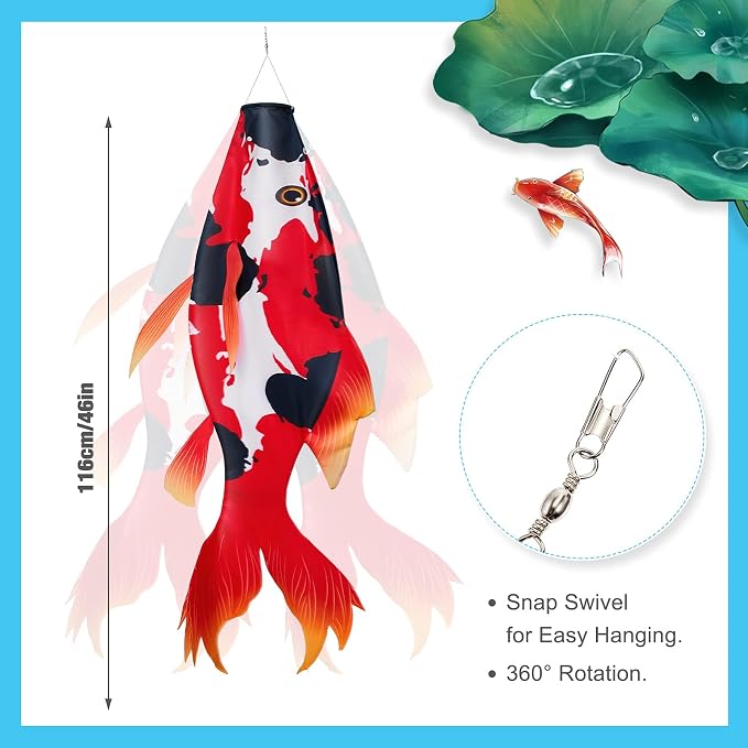 Boao Realistic Fish Windsock Red Fish Windsock Red Koi Fish Outdoor Decor Windsock Flag Hanging Decor for Wall Tree Front Patio Lawn Garden, Party and Festival Decoration, 46 Inches (2 Pieces)