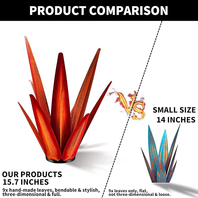 KODIBO 24" Metal Agave Plant Outdoor Decor, Large Garden Sculpture, Red | Wateproof, Rustproof, Hand-Painted Metal Plant, Tequila Rustic Sculpture, Desert Steel Yard Art, Yard Decorations Outdoor