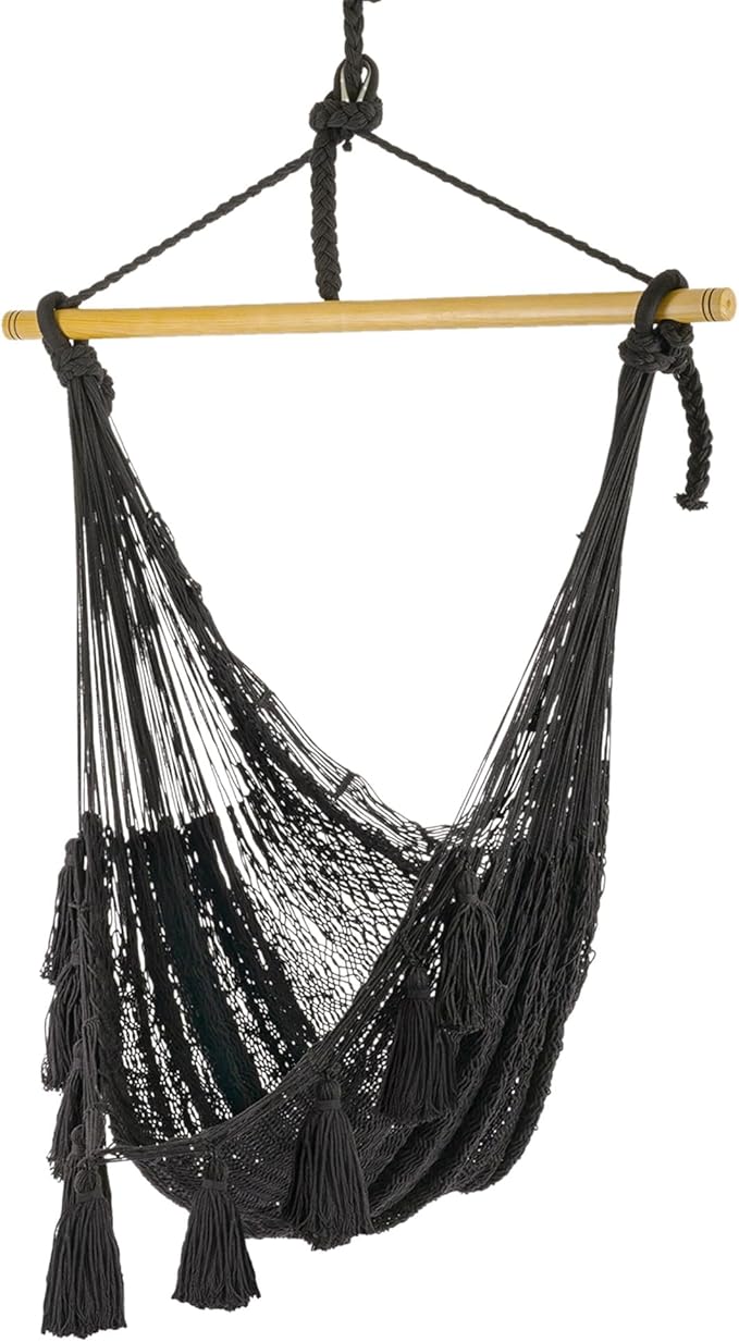 Novica Ocean Seat in Black Cotton Hammock Swing (Single)