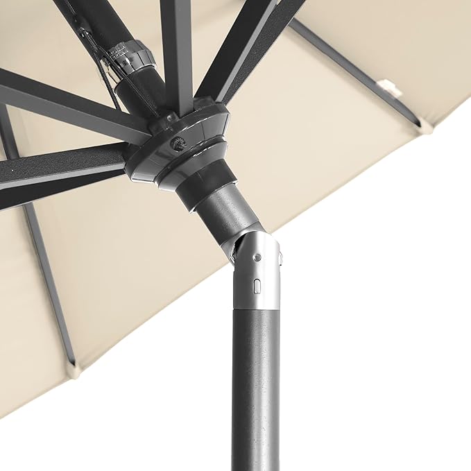California Umbrella 12-Year-Non-Fading, 9Ft Premium Sunbrella Patio Umbrella, Hand-Crank, Button-Tilt, Gray Frame, Canvas Fabric