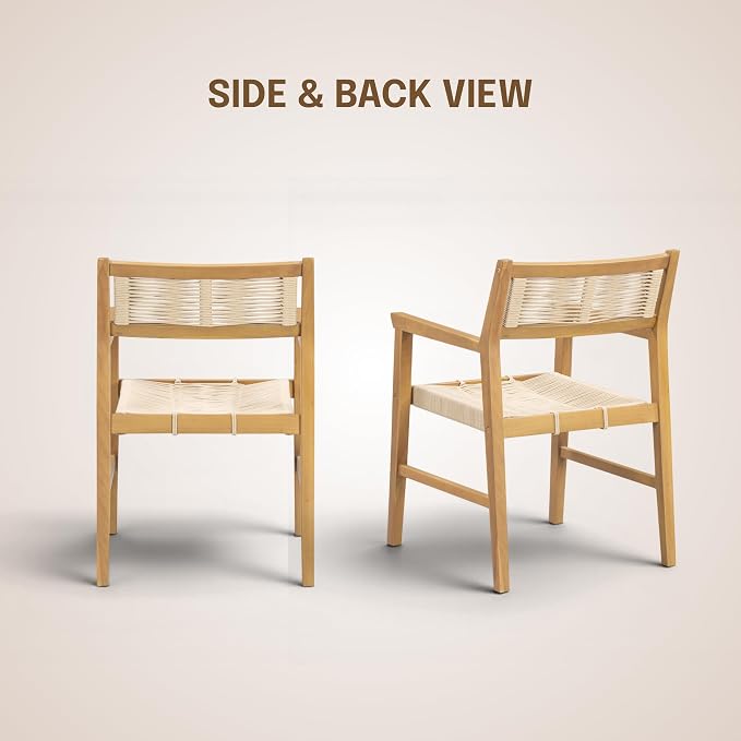 NTC Terra 8 Pieces Solid Wood Armchairs with Handwoven Rope Seat & Back, Indoor & Outdoor Dining Chairs for Patio Dining Sets, Modern Patio Chairs with Arms, Easy Assembly, Natural