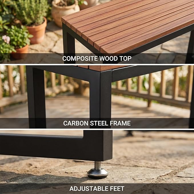 Outdoor Bar Table Weather Resistant, Wood Counter Height Bar Table Rain Sun Protection, Extra Long High Top Table 47.2"-102.4", for Patio, Garden, Yard, Balcony, Poolside(White,70.8"x15.7"x40.5")