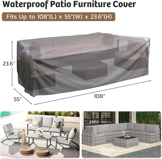 U-MAX 7 PCS Patio Funriture Set with Coffee Table (Four-line Rattan(7 pcs/with Cover), Brown Rattan&Beige)