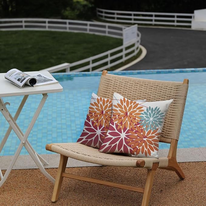 DFXSZ Pack of 2 Outdoor Waterproof Throw Pillow Covers 20x20 Burnt Orange | Polyester Spring Summer Fall Floral Decorative Cushion Cases(NO INSERT),For Couch Patio Funiture Garden Home Decor