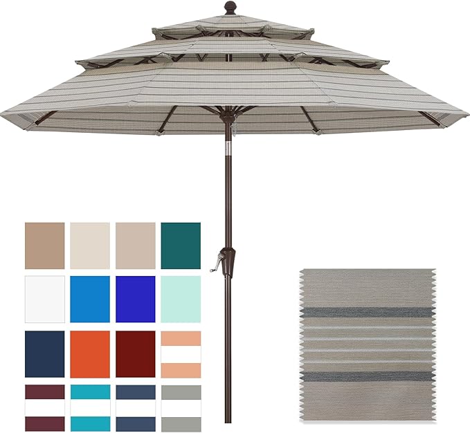 ABCCANOPY 5-Year 10-Year No Fading 9FT 3 Tiers Patio Umbrella, Outdoor Table Umbrella with 8 Sturdy Ribs for Deck, Backyard, Garden, Yard