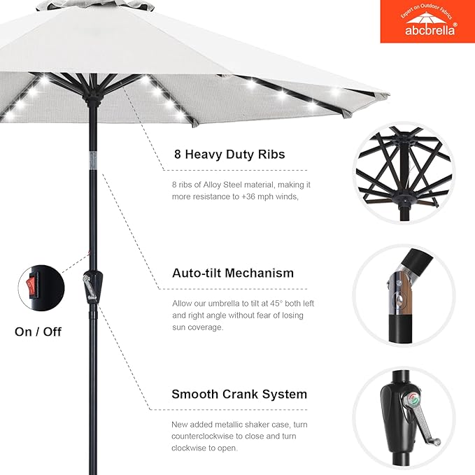 ABCCANOPY OLEFIN® 5-Year No Fading Patio Umbrella with Solar Lights (White)