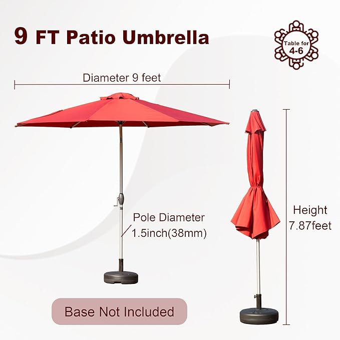Domi 9FT Patio Umbrella, Outdoor Table Umbrella with Aluminum Pole, UV Protection Waterproof Market Sun Umbrella with Push Button Tilt and Crank for Garden, Deck, Backyard, Pool (Brick Red)