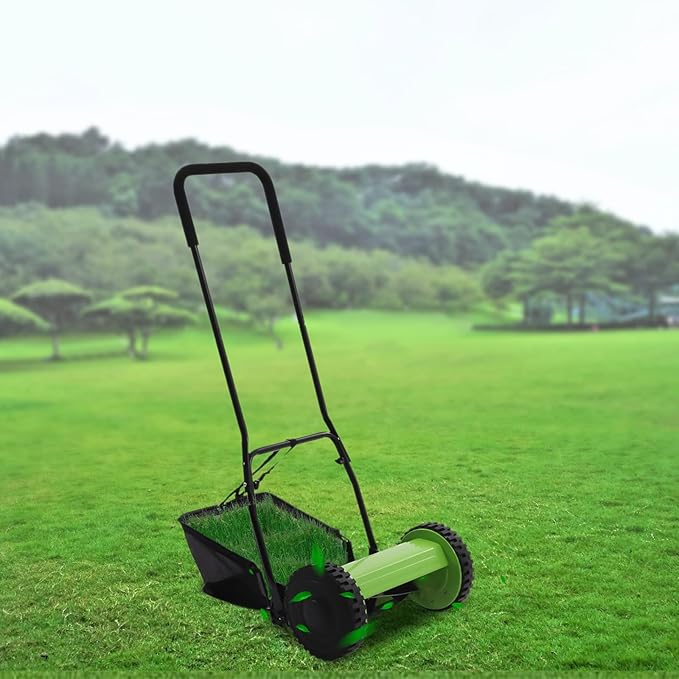 Walk-Behind Lawn Mower, Adjustable Height Push Reel Lawn Mower, Manual Reel Lawn Mower, Dual Wheeled Grass Cutter Sweeper, Reel Mover, Clinder Lawnmower, Push Reel Lawn Mower (12 in)