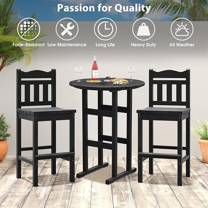 Sundale Outdoor Adirondack Round Bar Table, 39 Inch Height Patio Large Pub Table for 4, All Weather HDPE High Top Bistro Counter Table for Outside Deck Porch Balcony Poolside, Black