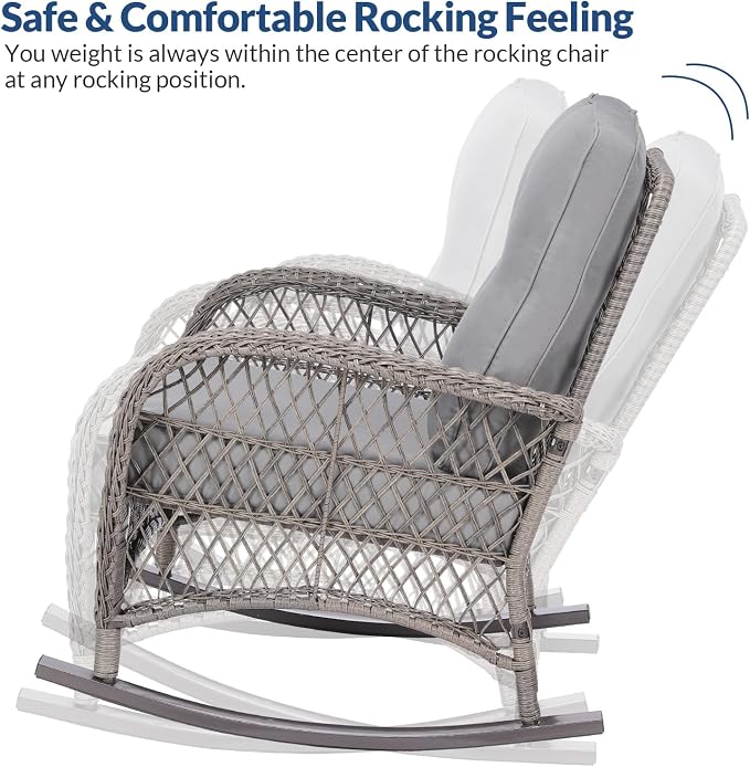 7-Piece Wicker Patio Furniture Sets Outdoor All-Weather Rattan Conversation Set Includes Glider Loveseat, 2 Glass-Top Coffee Tables, 2 Glider-Rocker Chairs for Porch Backyard, Gray