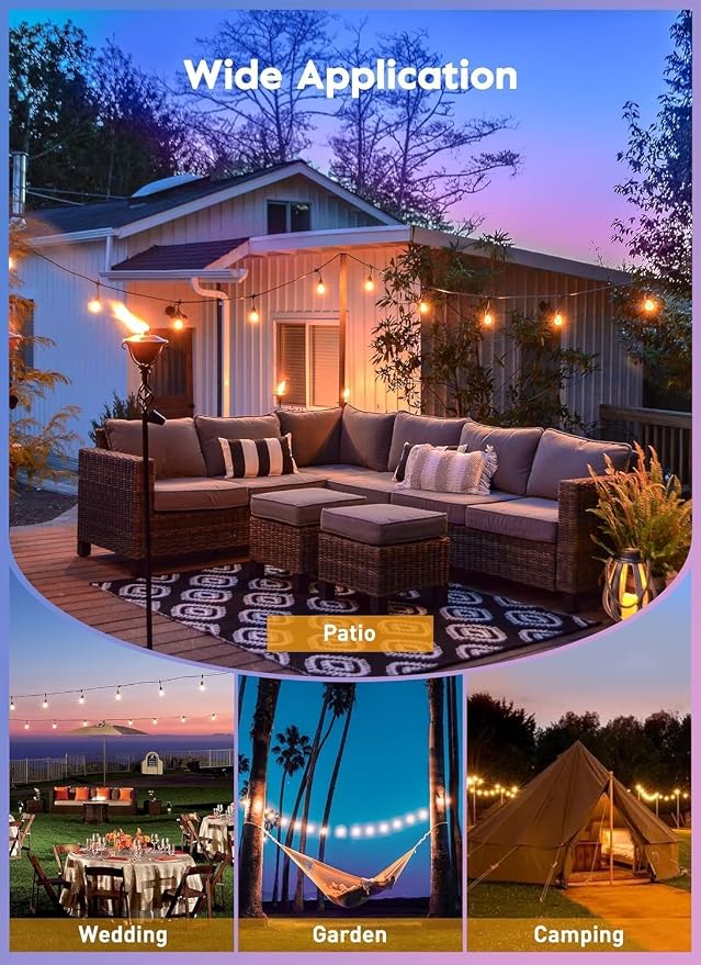 Brightown Outdoor String Lights, 112FT 35 Bulbs Shatterproof Patio Lights with Remote, IP65 Waterproof Dimmable Hanging Connectable LED Outdoor Lights for Backyard, Bistro, Porch, Deck, Balcony