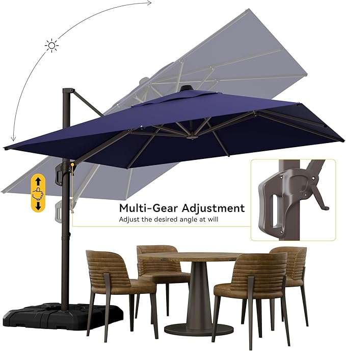 10x10FT Cantilever Outdoor Umbrella, 360° Rotating Large Offset Square Patio Umbrella, Ideal for Garden Backyard Deck Courtyard, Navy Blue