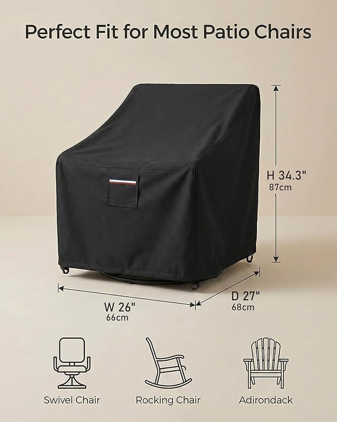Waterproof Patio Chair Covers, 26W x 27D x 34.3H inches Heavy Duty Outdoor Furniture Protection Cover Weather Resistant 600D Oxford 2-Pack, Black