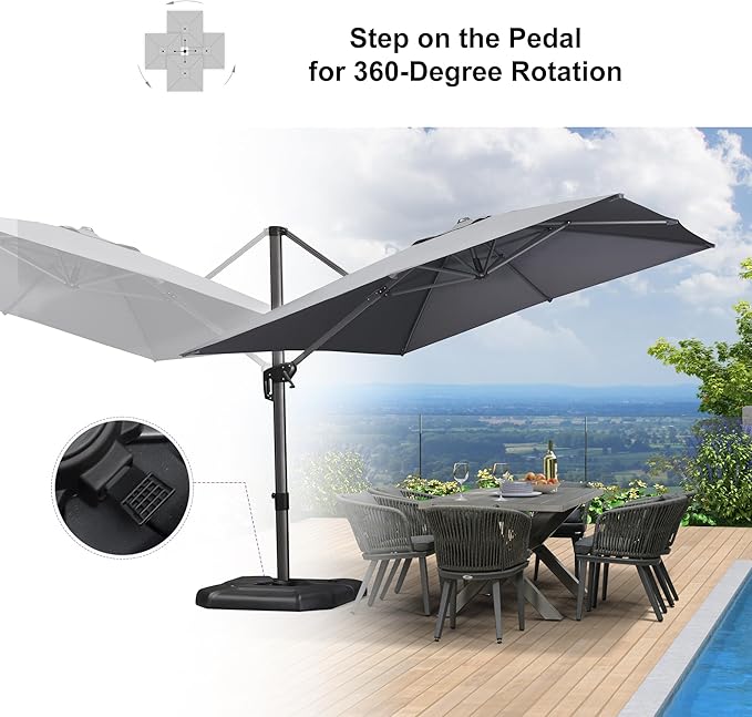 PURPLE LEAF 9'×11.5' Cantilever Patio Umbrella with Base Rectangle Offset Outdoor Umbrella Cover with Zipper for Garden Deck Pool Light Grey