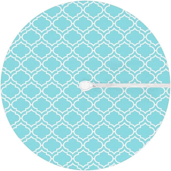 Fitted Round Tablecloth with Umbrella Hole and Zipper Aqua Blue Moroccan Outdoor Elastic Table Cloth 45"-56" Oil-Proof Waterproof Patio Table Cover for Dining Picnic Party