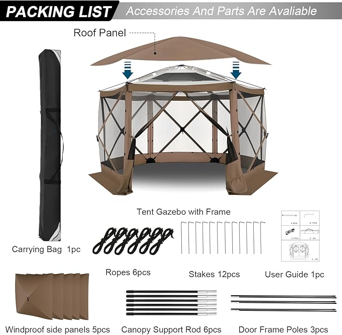 COBIZI 12x12 FT Pop Up Canopy Extendable Tent, Gazebos On Clearance with Removable Roof, Screened in Gazebo with sidewalls, Screen Tents Portable carpas para Patio for Outdoor Camping,Backyard,Brown