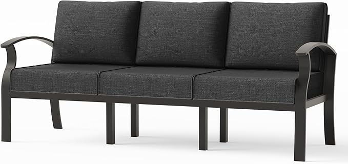 Metal Outdoor Patio Furniture Set for 3,Aluminum Patio Sectional Three-Person Seat w/Removable Sponge Cushion,Outside Furniture for Porch, Balcony, Yard,Black