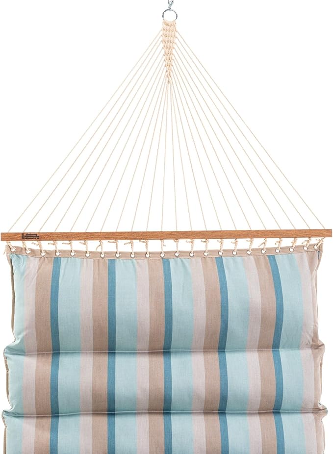 Hatteras Hammocks Gateway Mist Sunbrella Pillowtop Hammock with Free Extension Chains & Tree Hooks, Handcrafted in The USA, Accommodates 2 People, 450 LB Weight Capacity, 13 ft. x 55 in.