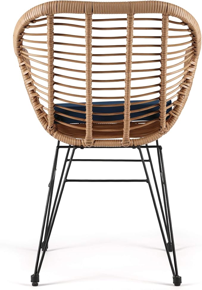 WestinTrends 3 Pc Furniture Wicker Rattan Patio Conversation Seating Chair Set with Cushions and Table for Indoor Outdoor, Balcony, Porch, Garden, Pool, Deck, Lounge, Navy