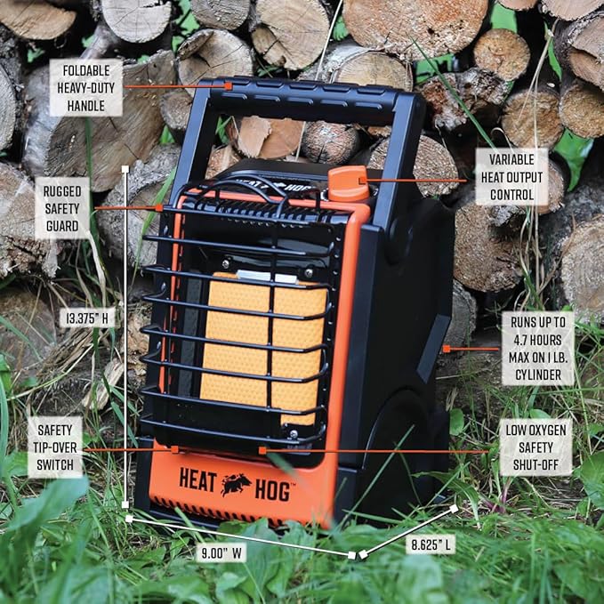 Heat Hog 9,000 BTU Portable Propane Radiant Space Heater, Indoor, Outdoor, Garage, Camping, Outdoor Sports, Boating, RVs, Tiltable Design, Gas Powered