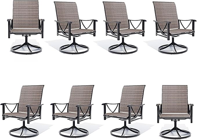 Gotland Patio Swivel Chairs Set of 8, Outdoor Dining Chairs with Breathable Teslin Seat Cushion & Backrest, 360° Outdoor Swivel Chairs with Metal Frame, Patio Dining Chairs for Deck Garden Brown