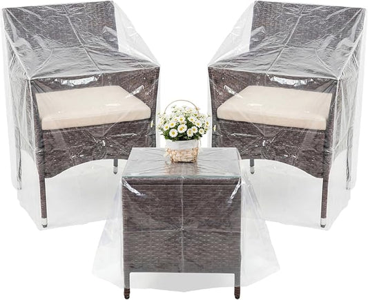 3 Pcs Clear Plastic Patio Covers Outdoor Furniture Covers Waterproof Waterproof Sofa and Table Couch Protector for Armchairs Heavy Duty Patio Furniture, 23 x 23 x 25, 29 x 41 x 27 Inch