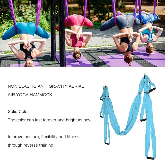 Aerial Yoga Swing Set, Polyester Cotton Yoga Hammock Set, Adjustable Improve Flexibility Yoga Hammock for Physical Exercise (Lake Blue)