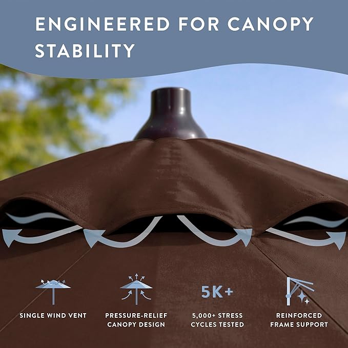 California Umbrella 10-Year Protection 7.5 Ft Outdoor Patio Umbrella, Pacifica Fade-Resistant Fabric, Auto-Tilt, Heavy Duty Aluminum Frame, 8 Reinforced Ribs for Pool or Deck, Bronze Pole, Mocha