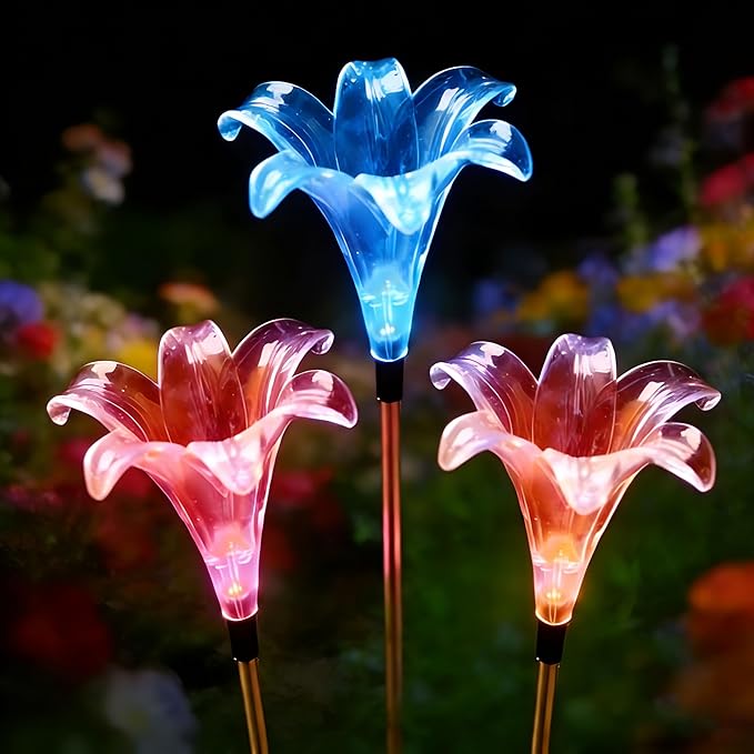 CANDLE CHOICE Solar Powered Landscape LED Light Outdoor Waterproof Color Changing Garden Stake Light for Outside Garden Yard Lawn Flowerbed Plant Pathway Christmas Decorations Figurine Lily 1 Pack