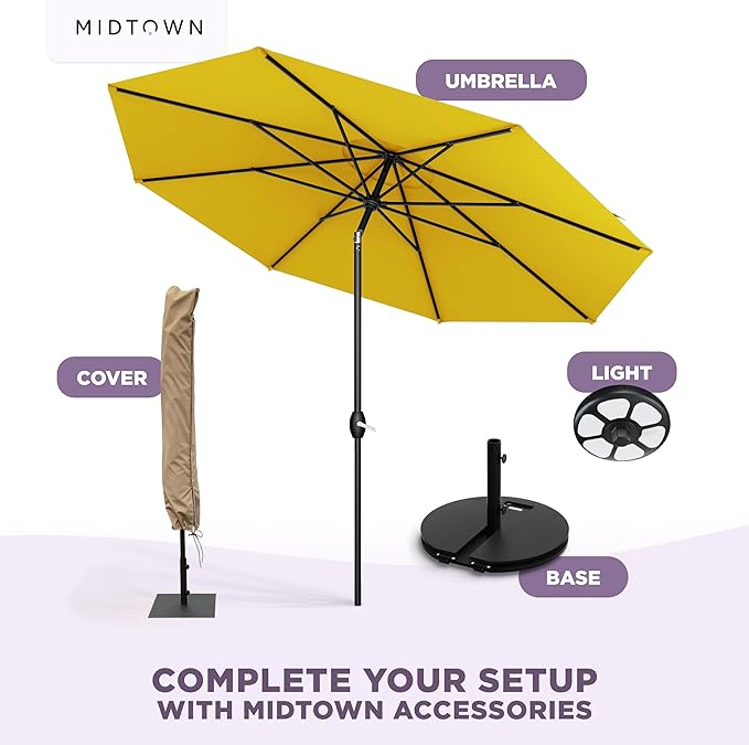 Midtown Umbrellas 10-Year-No-Fade - 8 Ft - UV Proof Sunflower (Yellow) Fabric - Umbrella Outdoor Patio, Auto-Tilt Aluminum Frame Patio Umbrella for Garden, Pool & Deck - Black Pole
