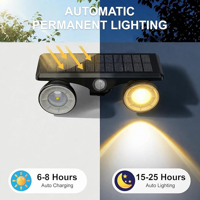 Large Solar Spot Lights Outdoor Motion Sensor 4 Pack,2 Modes Waterproof Landscape Lighting for Yard Garden Pathway,2-in-1 Wall&Spot LED Lights with 360° Adjustable Dual Heads(Cool White)