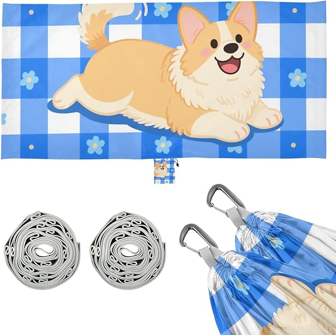 Cartoon Dog Blue White Grid 330lb Capacity Outdoor Hammocks with Portabl Carry Bag Backyard Hammock for Patio Backyard Lounge Base Silla hamacas para adultos