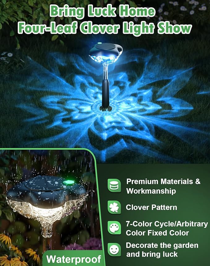 SFV 8 Pack RGB Solar Pathway Lights Outdoor, Color Changing or 7 Fixed Color Mode, Four-Leaf Clover Design, IP65 Waterproof, Auto On/Off, 800mAh Landscape Lighting for Garden Yard Lawn Landscape