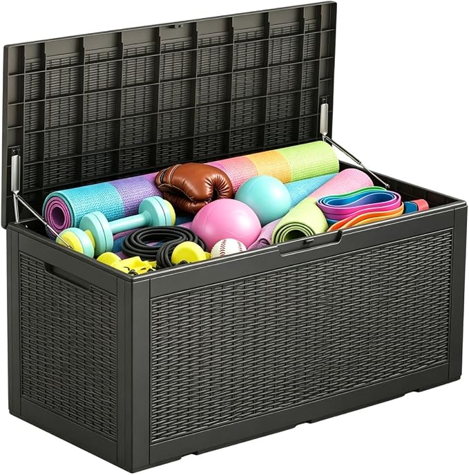 100 Gallon Outdoor Storage Box, Large Storage Organizer for Patio Furniture Accessories, Garden Tools, Indoor Storage for Cushion, Black